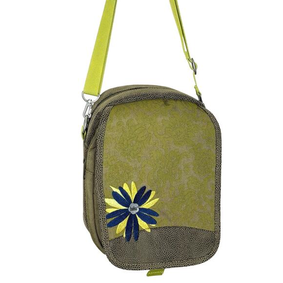 Haiku Green Crossbody Purse Flap Front Travel Bag Jacquard Canvas Faux Leather - Picture 1 of 10